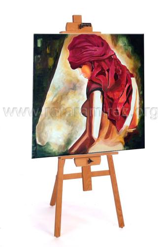 Semidesnudo de mujer con pañuelo pintura al óleo de Rafael Ramírez.