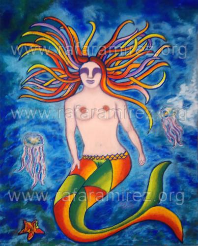 Sirenas pintura a pastel de Rafael Ramírez.