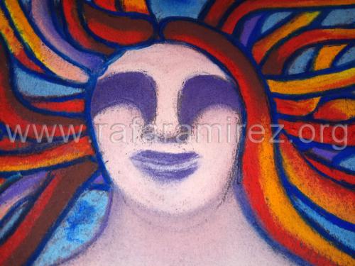 Detalle de Sirenas pintura a pastel de Rafael Ramírez.
