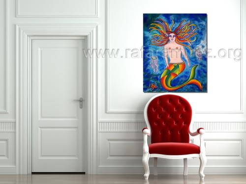 Sirenas pintura a pastel de Rafael Ramírez.