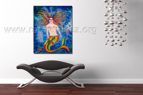 Sirenas pintura a pastel de Rafael Ramírez.