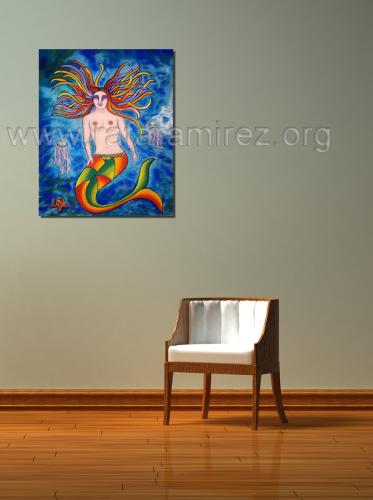 Sirenas pintura a pastel de Rafael Ramírez.