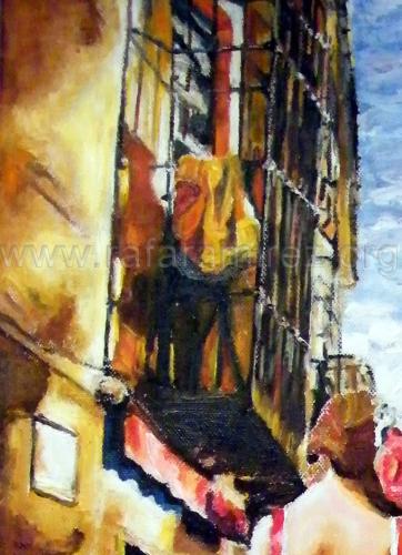 Paseo de flamencas, pintura al óleo de Rafael Ramírez.