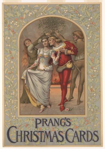 Tarjetas de Navidad de PrangParejas con trajes medievales bajo el muérdago.
